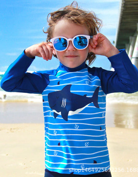 Striped Baby Shark Boys 2piece Swimwear