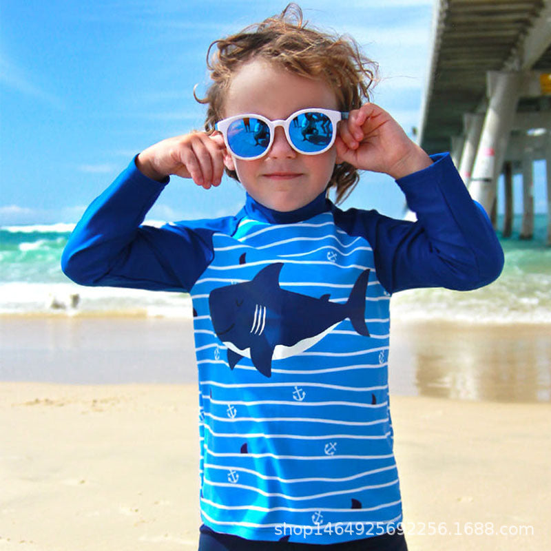 Striped Baby Shark Boys 2piece Swimwear