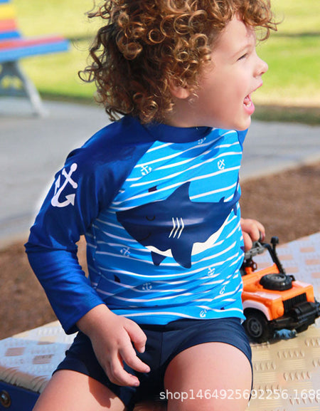 Striped Baby Shark Boys 2piece Swimwear