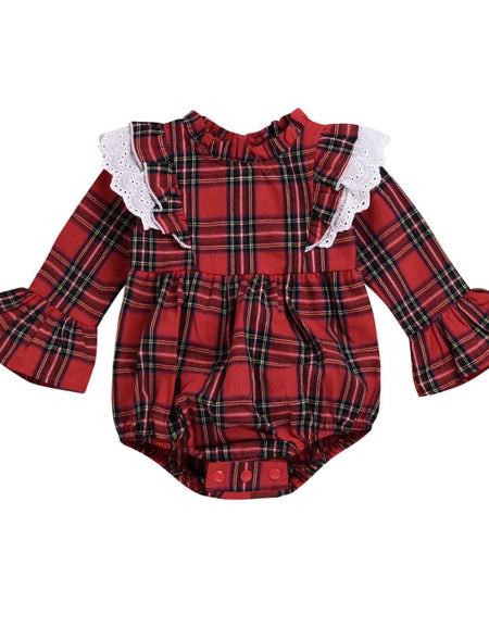 Lace Detail Plaid Romper