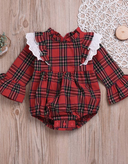 Lace Detail Plaid Romper