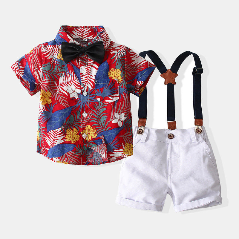 Vintage Shirt, Shorts. Bow tie, and Suspenders Set
