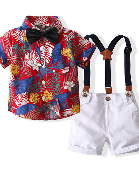 Vintage Shirt, Shorts. Bow tie, and Suspenders Set