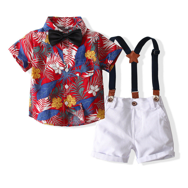 Vintage Shirt, Shorts. Bow tie, and Suspenders Set