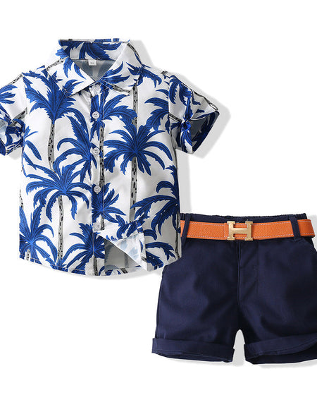Luxe 3piece Palm Tree Shirt and Shorts Set