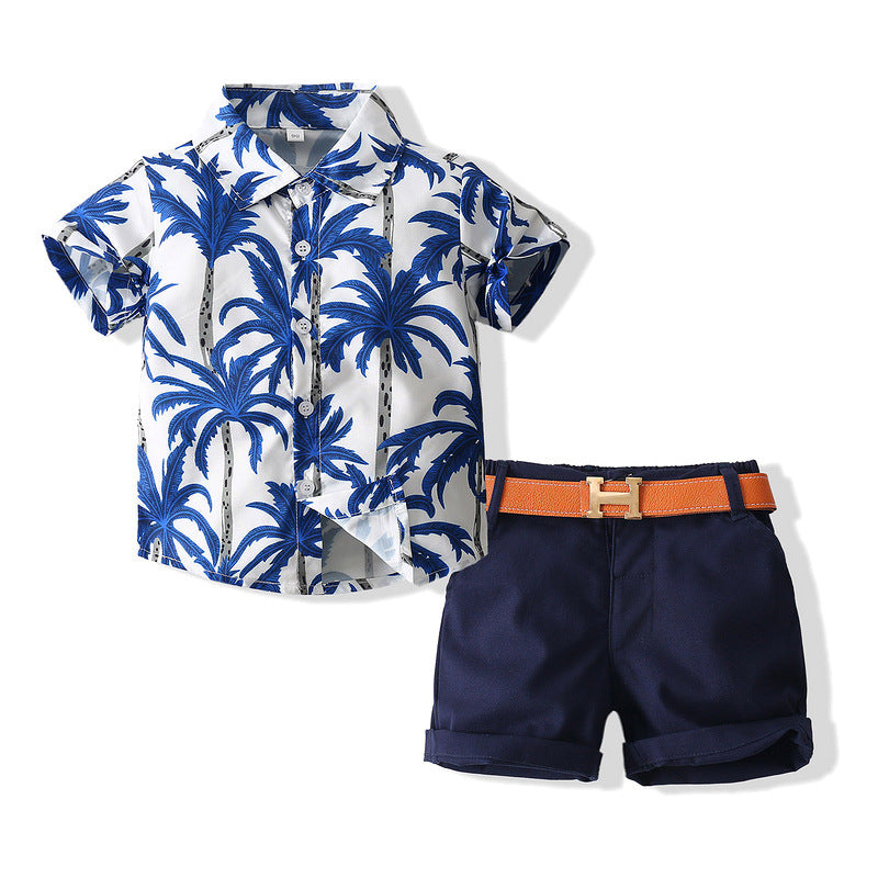 Luxe 3piece Palm Tree Shirt and Shorts Set