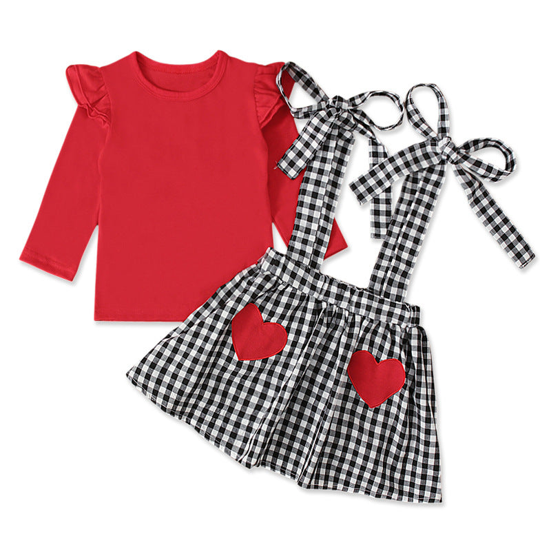 2pieces Plaid and Plain Skirt set - 1year only