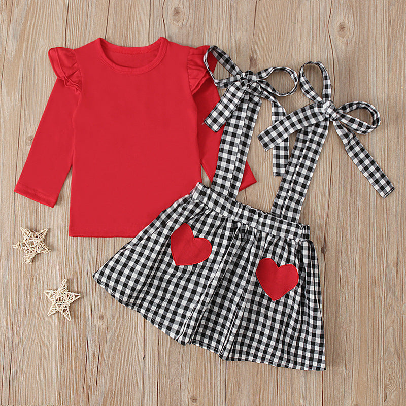 2pieces Plaid and Plain Skirt set - 1year only