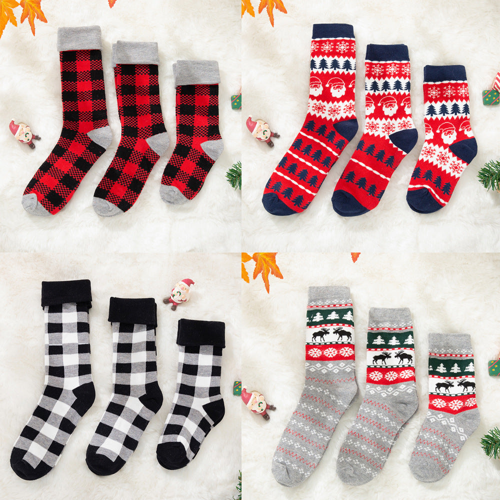 Christmas plaid-stitching socks for family