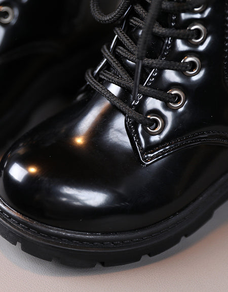 Unisex Patent Lace up Boots