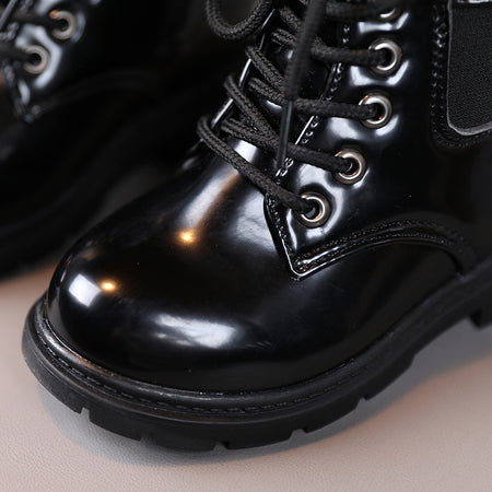 Unisex Patent Lace up Boots