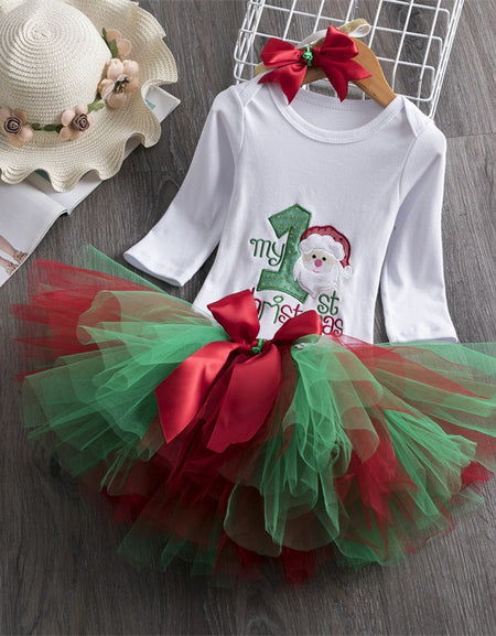 Sequined One My First Christmas Dual Color Tulle Skirt set