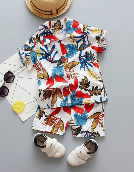 Boys Boohoo Inspired Shirt and Shorts set - Red Dart floral print