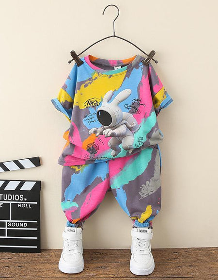 Astronaut Multicolor Print Top and Pants Set