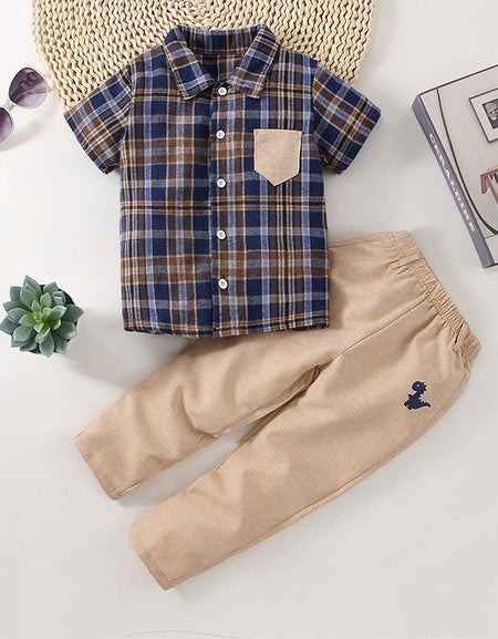 Checked Shirt & Dino Chinos Pants Set