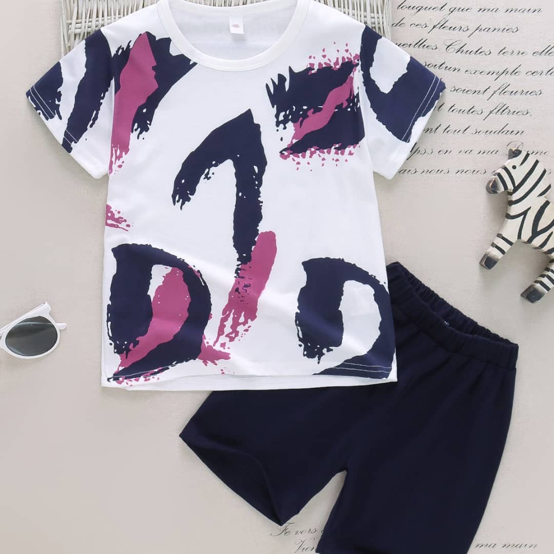 Color Stain Design Tshirt and Shorts Set