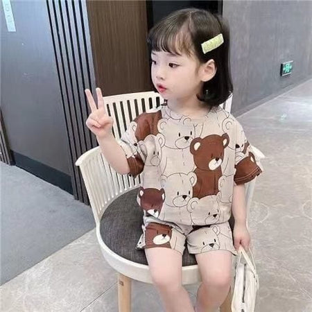 Unisex Teddy Bear Print Shorts Set