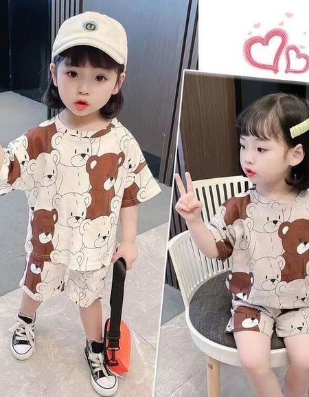 Unisex Teddy Bear Print Shorts Set