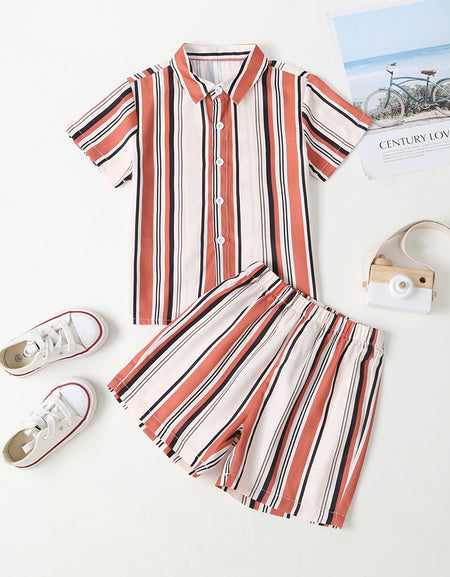 Cool Boys Striped 2piece Shirt & Shorts Set