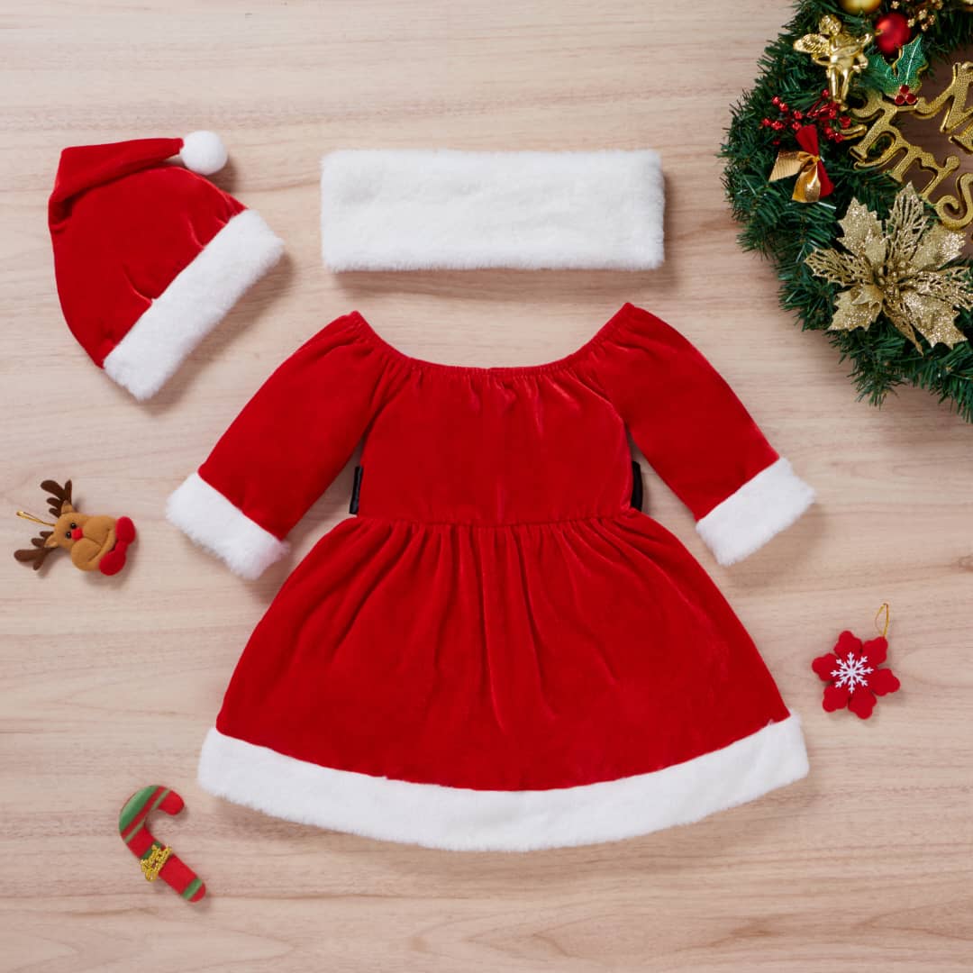 Fluffy Collar Santa Gown with Hat