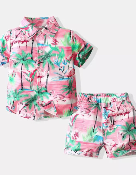 Boohoo Inspired Shirt and Shorts set - Flamingo