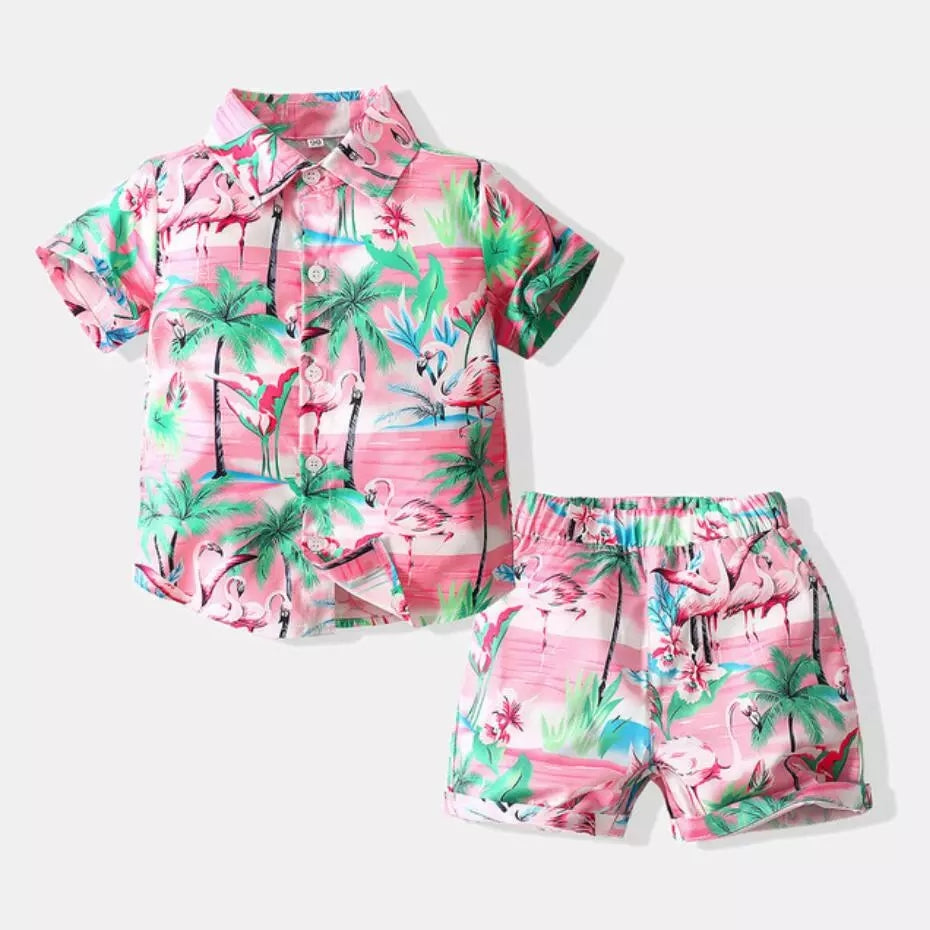 Boohoo Inspired Shirt and Shorts set - Flamingo
