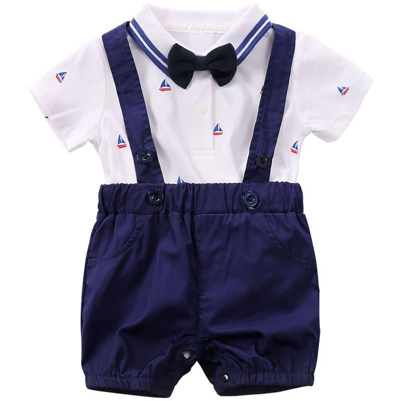 BABY BOY 2PIECE SUSPENDER BLOOMER AND POLO ROMPER