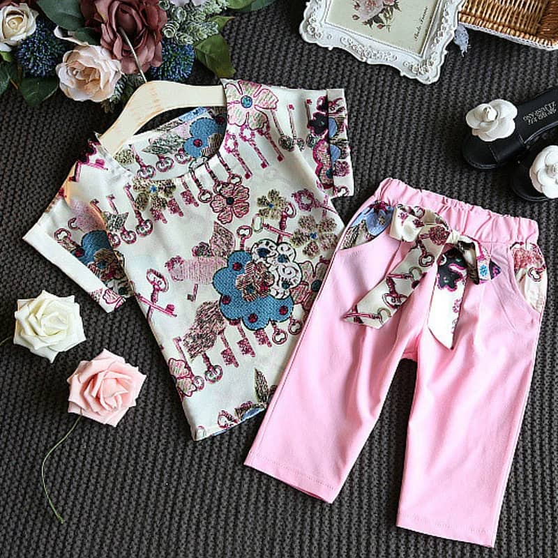 Vintage Floral Chiffon Top & Pants Set