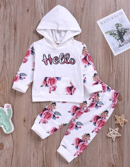 HELLO FLORAL HOODIE 2PIECE SET