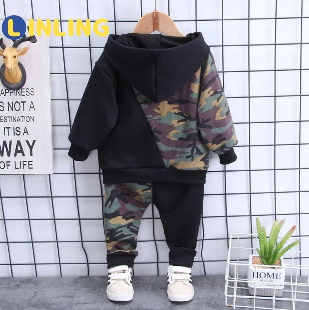 Camo / Plain Hoodie Track Set