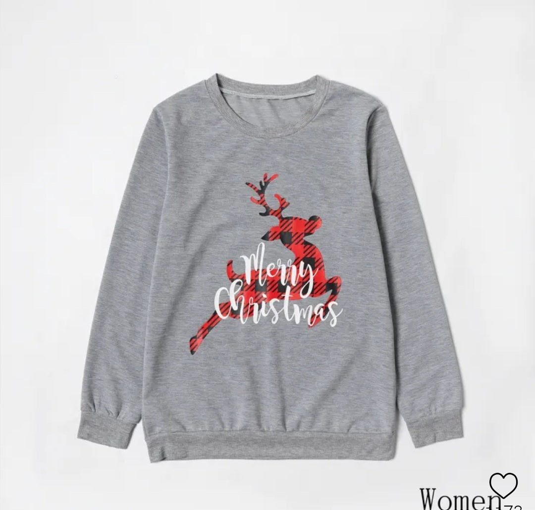 Deer Merry Christmas Gray Sweatshirt