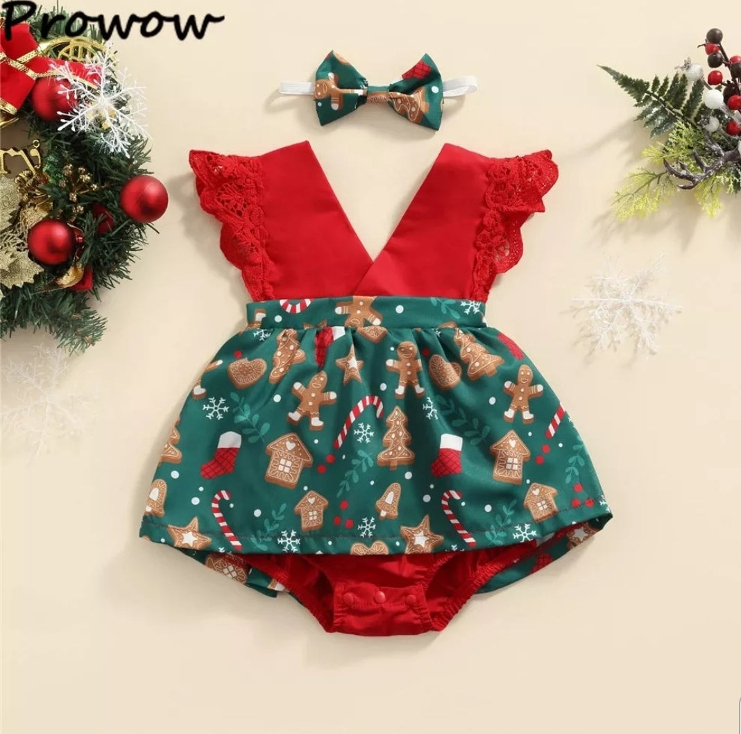 Lace Detail Christmas Romper Dress