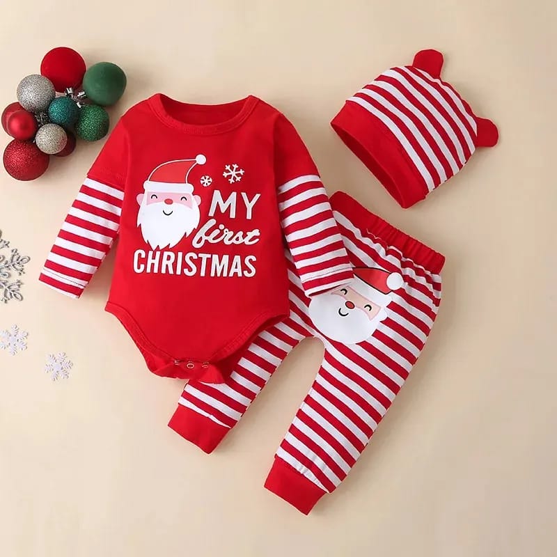 3pieces Striped First Christmas Set